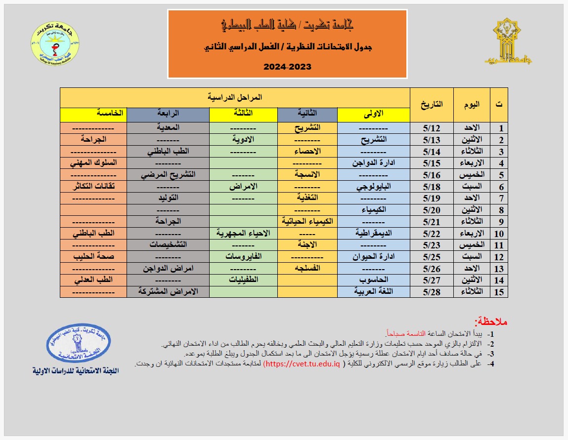 جدول النهائي فصل ثاني 23 24